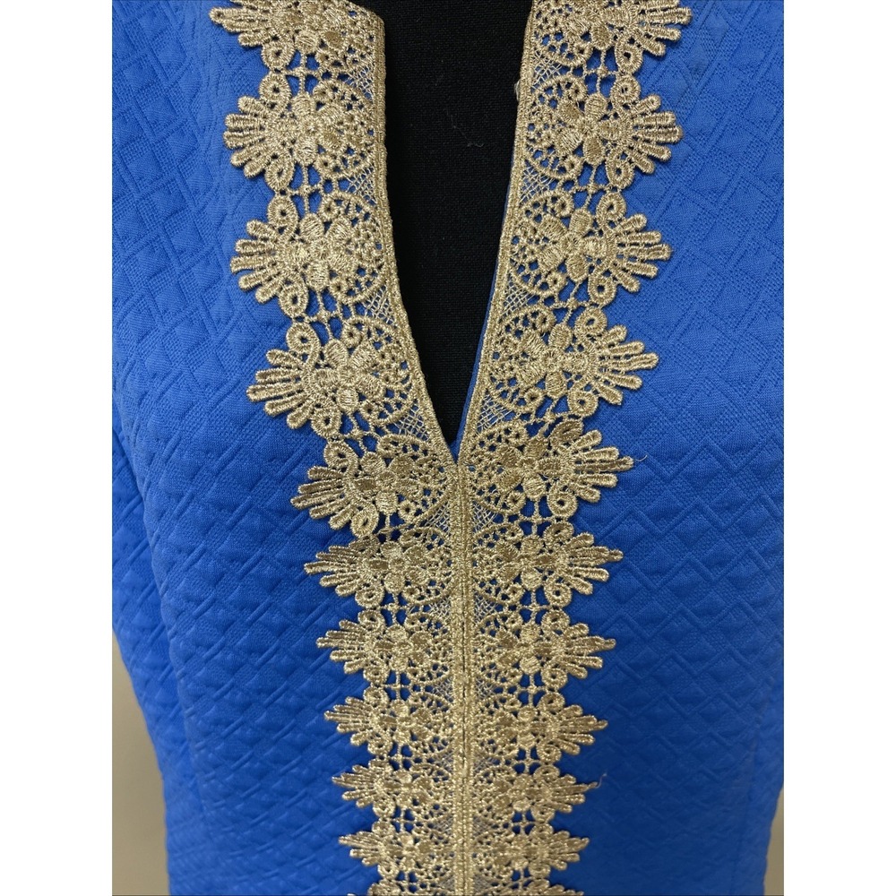 Pappagallo Women's Sleeveless Dress Size 16, Lined, Blue With Gold Trim - Picture 2 of 4